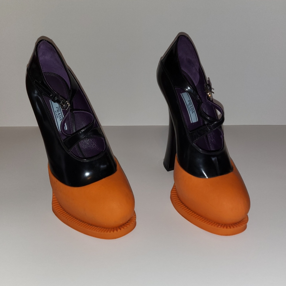 SOLD PRADA RUNWAY 2012 Orange leather & Rubber Mary Jane Heels FINAL PRICE 🧡 - Picture 5 of 16